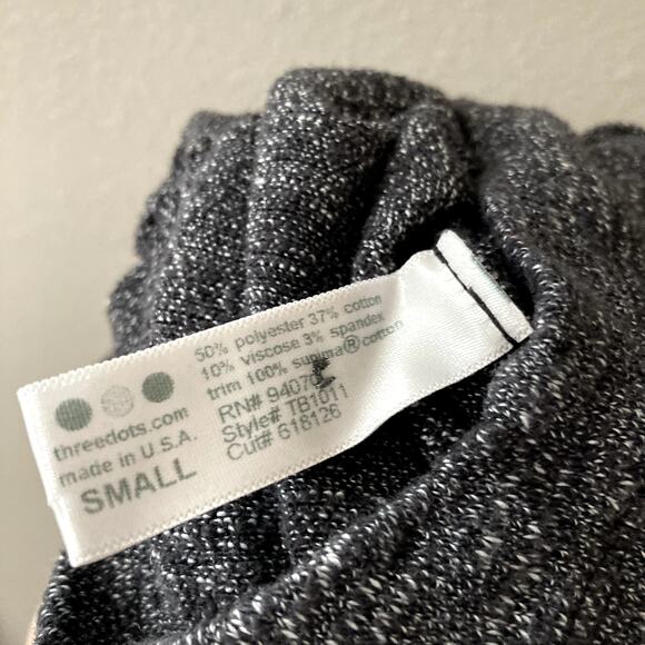 Three Dots Marled Knit Hoodie - Boxy Short Sleeves - Black.- Small - Picture 6 of 7